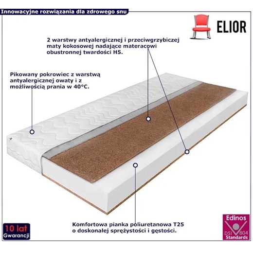Materac piankowy z naturalnym kokosem H5 200x200 - Senza Elior One Size Edinos.pl