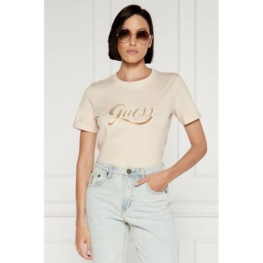 GUESS T-shirt GLITTERY LOGO | Regular Fit ze sklepu Gomez Fashion Store w kategorii Bluzki damskie - zdjęcie 173570852