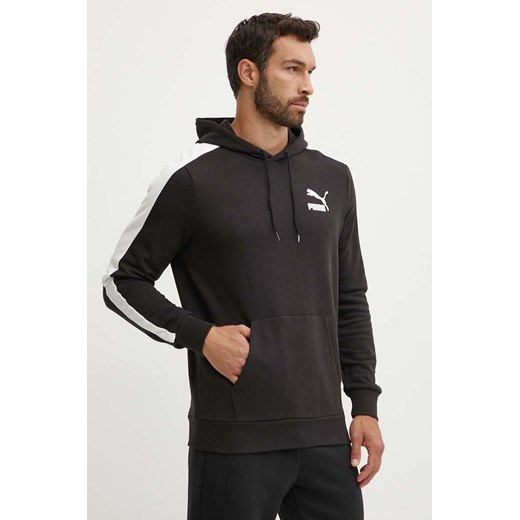 Puma bluza bawełniana męska kolor czarny z kapturem z nadrukiem ze sklepu ANSWEAR.com w kategorii Bluzy męskie - zdjęcie 173576980