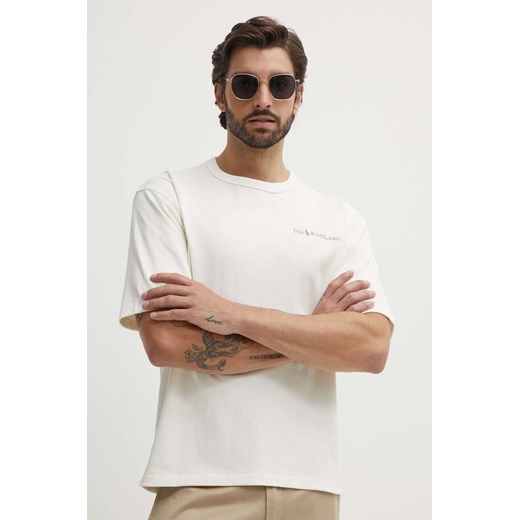 Polo Ralph Lauren t-shirt bawełniany męski kolor beżowy z nadrukiem 710950133001 ze sklepu ANSWEAR.com w kategorii T-shirty męskie - zdjęcie 173577192