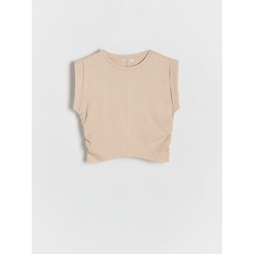 Reserved - Bawełniany t-shirt - beżowy ze sklepu Reserved w kategorii Bluzki dziewczęce - zdjęcie 173581954