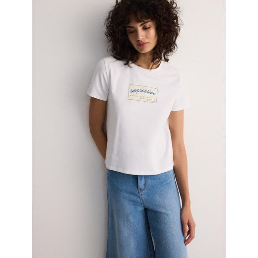 Reserved - T-shirt z nadrukiem - biały ze sklepu Reserved w kategorii Bluzki damskie - zdjęcie 173582451