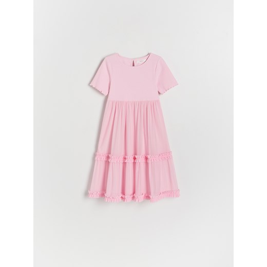 Reserved - Sukienka z tiulowym dołem - różowy ze sklepu Reserved w kategorii Sukienki dziewczęce - zdjęcie 173584921
