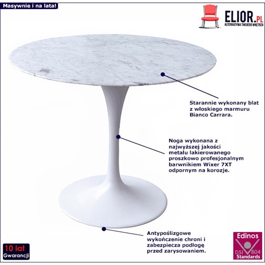 Biały marmurowy stół z metalową podstawą - Gobleto 2X Elior One Size Edinos.pl