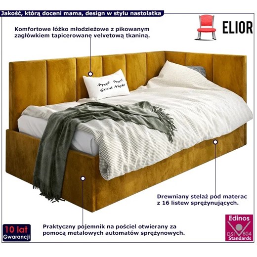 Musztardowy tapczan z pojemnikiem 80x200 - musztardowy - Barnet 3X Elior One Size Edinos.pl