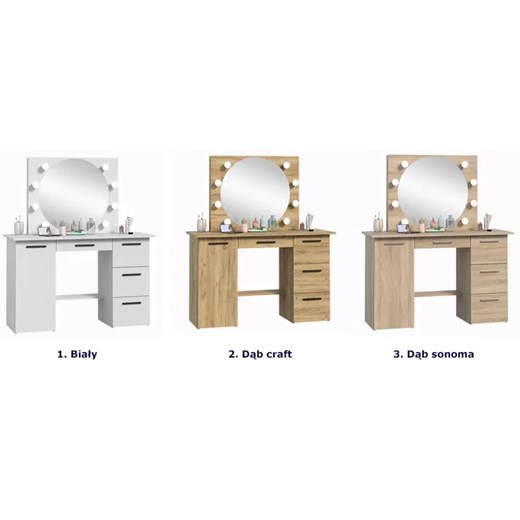 Toaletka z okrągłym lustrem i oświetleniem LED dąb craft - Ogitro 3X Elior One Size Edinos.pl