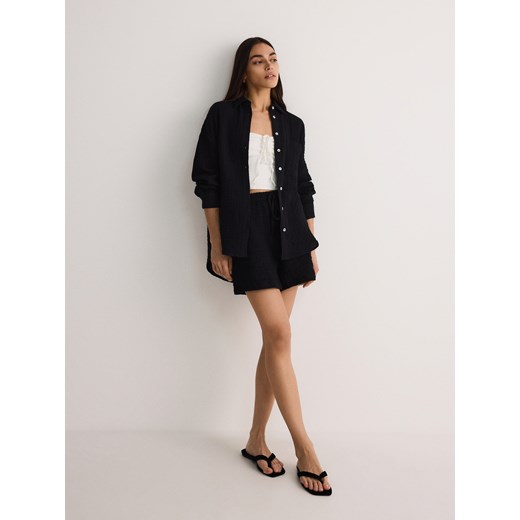 Reserved - Koszula z bawełnianego muślinu - czarny ze sklepu Reserved w kategorii Bluzki damskie - zdjęcie 173589870