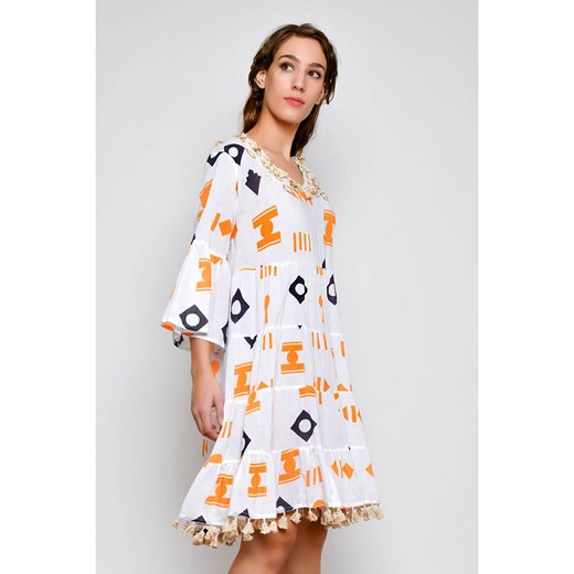 Sukienka Tarifa z długim rękawem w abstrakcyjnym wzorze mini 