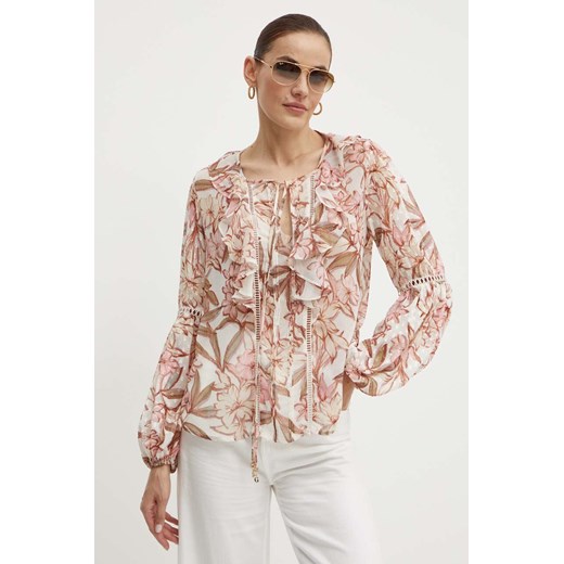 Guess bluzka LAILA damska kolor beżowy wzorzysta W4YH42 WDW82 ze sklepu ANSWEAR.com w kategorii Bluzki damskie - zdjęcie 173591463