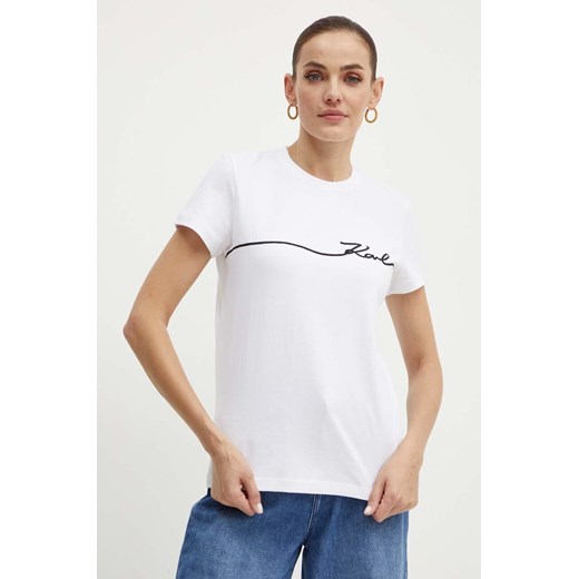 Karl Lagerfeld t-shirt bawełniany damski kolor biały 245W1706 ze sklepu ANSWEAR.com w kategorii Bluzki damskie - zdjęcie 173591541