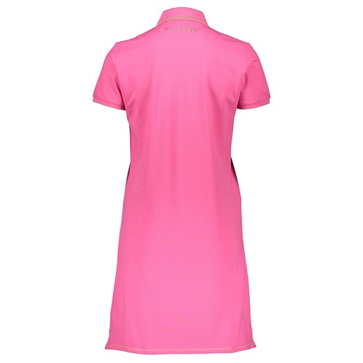 Sukienka różowa La Martina z kołnierzykiem z krótkimi rękawami z haftami 