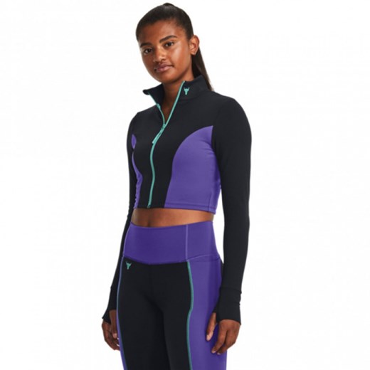 Damska bluza treningowa Under Armour Project Rock LetsGo Crop FZ - czarna ze sklepu Sportstylestory.com w kategorii Bluzy damskie - zdjęcie 173600354
