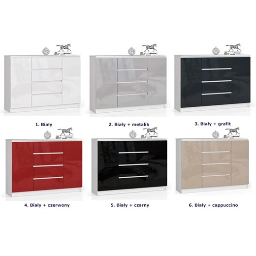 Komoda w połysku do biura biała + grafit - Karius 4X 140 cm Elior One Size Edinos.pl