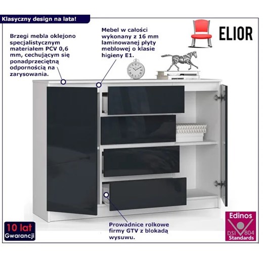 Komoda w połysku do biura biała + grafit - Karius 4X 140 cm Elior One Size Edinos.pl