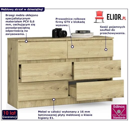 Skandynawska komoda do salonu dąb artisan - Diron 3X Elior One Size Edinos.pl