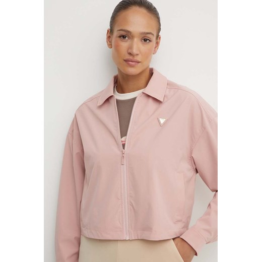 Guess kurtka AURLIE damska kolor różowy przejściowa oversize V4YH02 WG982 ze sklepu ANSWEAR.com w kategorii Kurtki damskie - zdjęcie 173602644