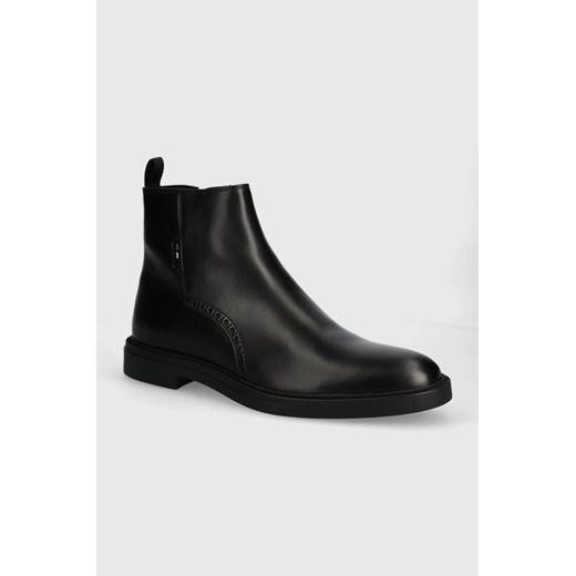 BOSS buty skórzane Calev męskie kolor czarny 50523867 ze sklepu ANSWEAR.com w kategorii Buty zimowe męskie - zdjęcie 173602713