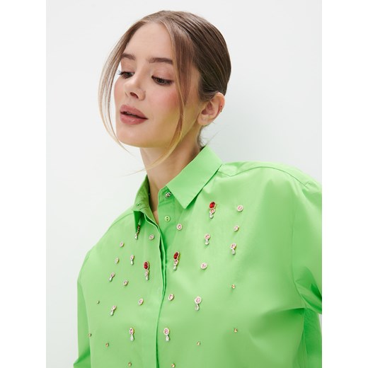 Mohito - Zielona koszula z ozdobnymi elementami - neonowy ze sklepu Mohito w kategorii Koszule damskie - zdjęcie 173604522