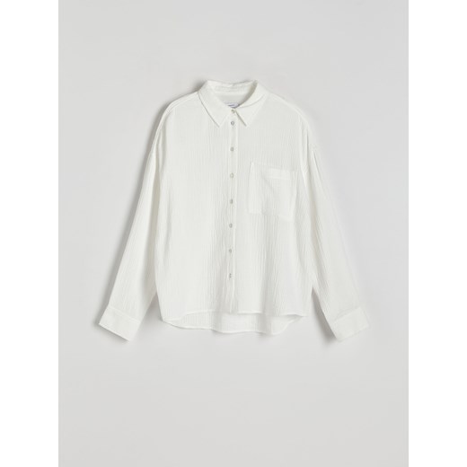 Reserved - Koszula z bawełnianego muślinu - biały ze sklepu Reserved w kategorii Koszule damskie - zdjęcie 173606732