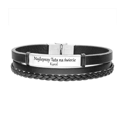 Czarna bransoletka ze skóry z grawerami dla Taty ze sklepu manoki.pl w kategorii Bransolety - zdjęcie 173608533