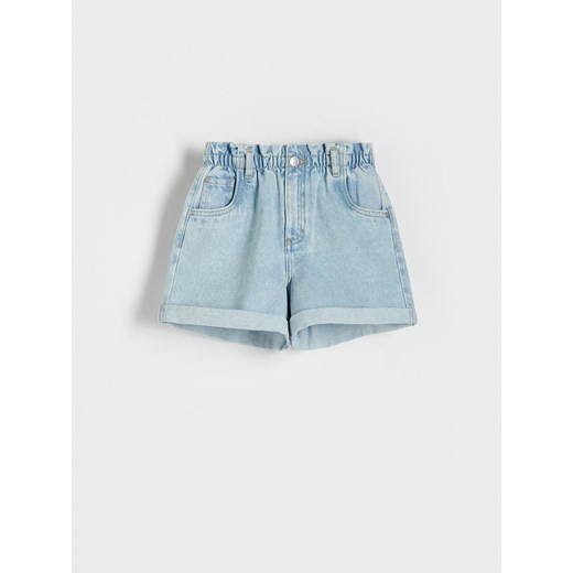 Reserved - Jeansowe spodenki z efektem sprania - niebieski ze sklepu Reserved w kategorii Spodenki dziewczęce - zdjęcie 173615484