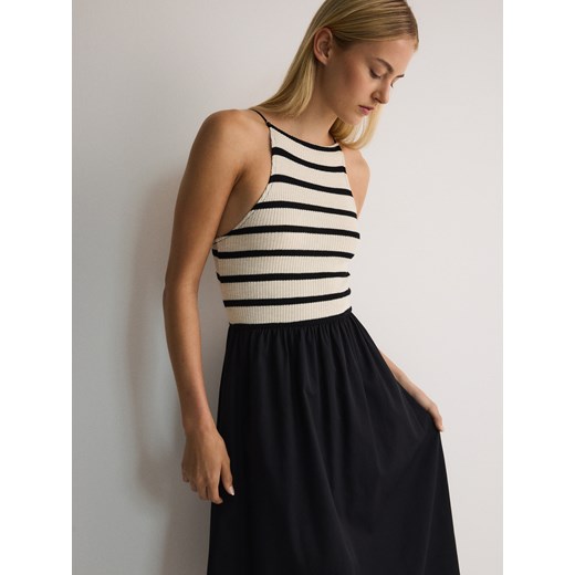Reserved - Sukienka midi z bawełnianej dzianiny - czarny Reserved S Reserved