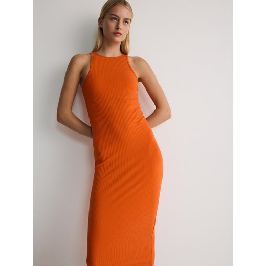 Reserved - Sukienka maxi z bawełnianej dzianiny - pomarańczowy ze sklepu Reserved w kategorii Sukienki - zdjęcie 173616960
