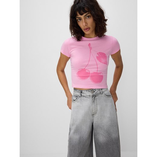 Reserved - T-shirt z nadrukiem - pastelowy róż ze sklepu Reserved w kategorii Bluzki damskie - zdjęcie 173617262