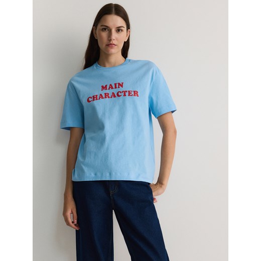 Reserved - T-shirt z napisem - jasnoniebieski ze sklepu Reserved w kategorii Bluzki damskie - zdjęcie 173617290
