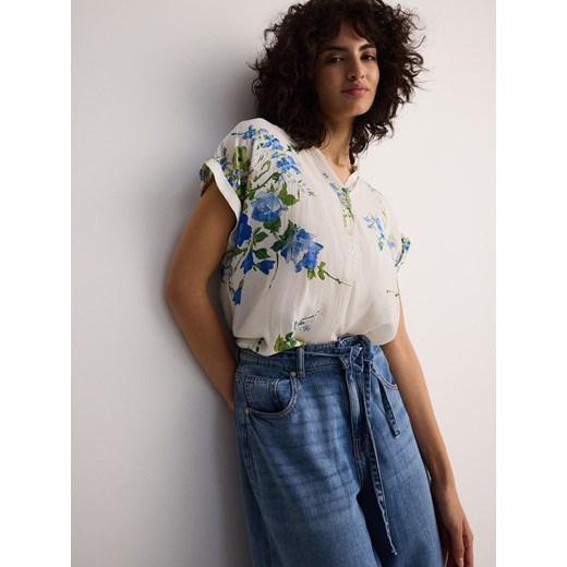 Reserved - T-shirt kimono z nadrukiem - niebieski Reserved XXL Reserved