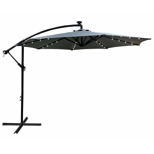 Jasnoszary parasol ogrodowy z oświetleniem LED R9-K66 ze sklepu Edinos.pl w kategorii Parasole ogrodowe - zdjęcie 173621424