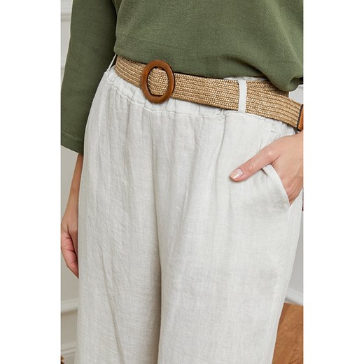 Fleur de Lin Lniane spodnie w kolorze kremowym Fleur De Lin M okazyjna cena Limango Polska