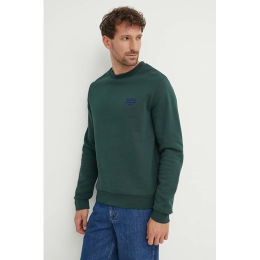 A.P.C. bluza bawełniana Sweat Rider męska kolor zielony gładka COGVG.H27699.KAG ze sklepu ANSWEAR.com w kategorii Bluzy męskie - zdjęcie 173633954