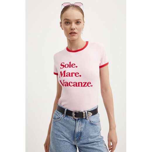 Drivemebikini t-shirt bawełniany Sole Mare Vintage damski kolor różowy ze sklepu ANSWEAR.com w kategorii Bluzki damskie - zdjęcie 173638102