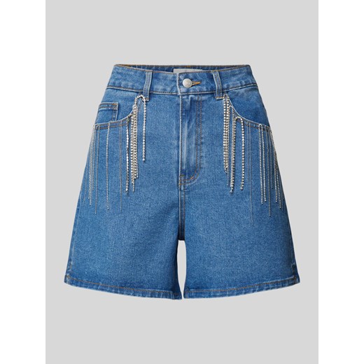 Szorty jeansowe z wysokim stanem i obszyciem kamieniami stras model ‘CONNELLY’ Yas S Peek&Cloppenburg