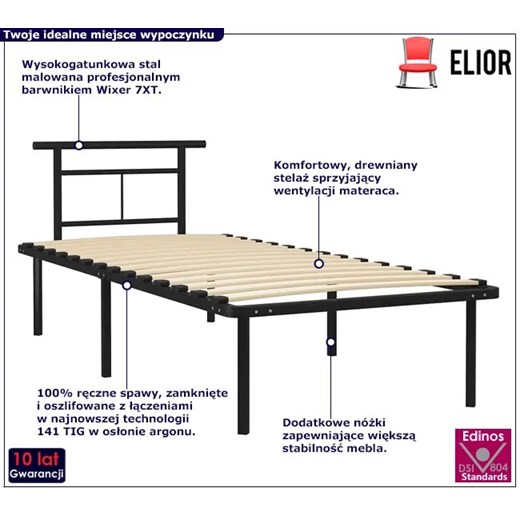 Czarne metalowe łóżko 90x200 cm - Mervex Elior One Size Edinos.pl