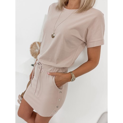 Sukienka beżowa casual mini z krótkimi rękawami
