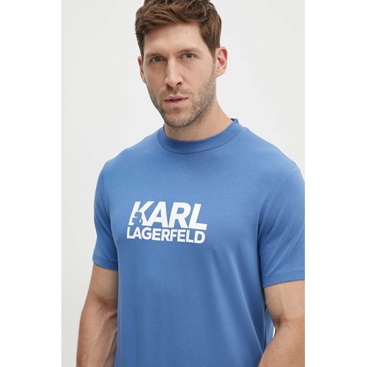 Karl Lagerfeld t-shirt męski kolor niebieski z nadrukiem 543235.755087 ze sklepu ANSWEAR.com w kategorii T-shirty męskie - zdjęcie 173646071