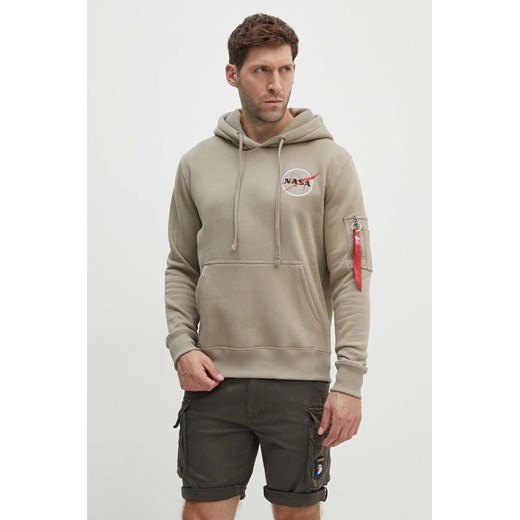 Alpha Industries bluza NASA Orbit Hoody męska kolor beżowy z kapturem z aplikacją 146339 ze sklepu ANSWEAR.com w kategorii Bluzy męskie - zdjęcie 173646110