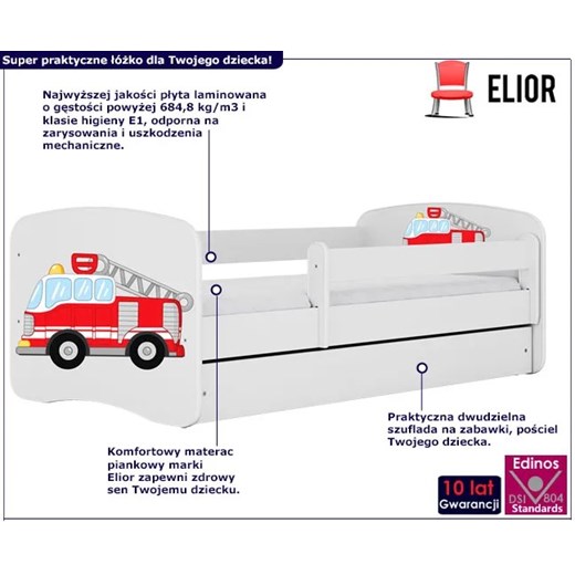 Łóżko dla chłopca z materacem Happy 2X mix 70x140 - białe Elior One Size Edinos.pl