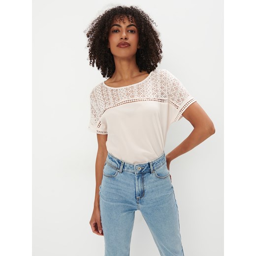 Mohito - T-shirt z wiskozy - kremowy Mohito L Mohito
