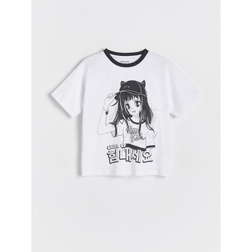 Reserved - T-shirt z nadrukiem - biały Reserved 128 (7-8 lat) Reserved