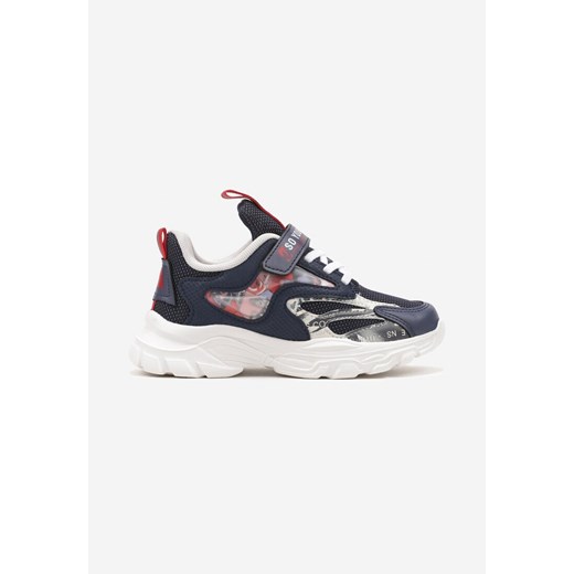 Granatowe Płaskie Buty Sportowe Sneakersy na Rzep ze Skórzaną Wkładką i Sznurówkami z Gumki Tiasta ze sklepu born2be.pl w kategorii Buty sportowe dziecięce - zdjęcie 173659972