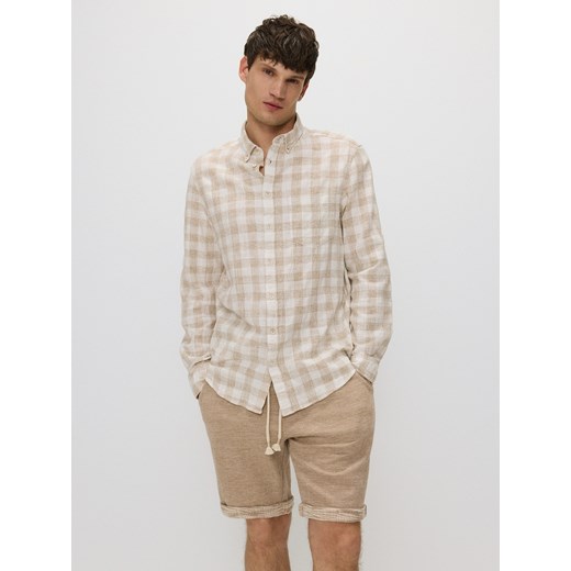 Reserved - Koszula regular fit w kratę - beżowy ze sklepu Reserved w kategorii Koszule męskie - zdjęcie 173661191