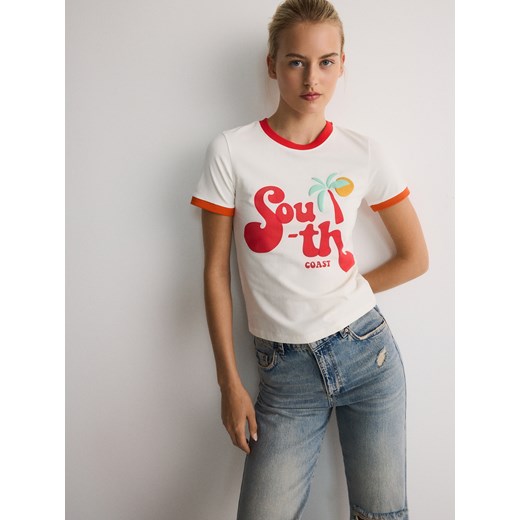 Reserved - T-shirt z nadrukiem - jasnopomarańczowy ze sklepu Reserved w kategorii Bluzki damskie - zdjęcie 173661261