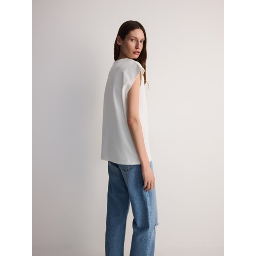Bluzka damska biała Reserved z krótkim rękawem bawełniana 