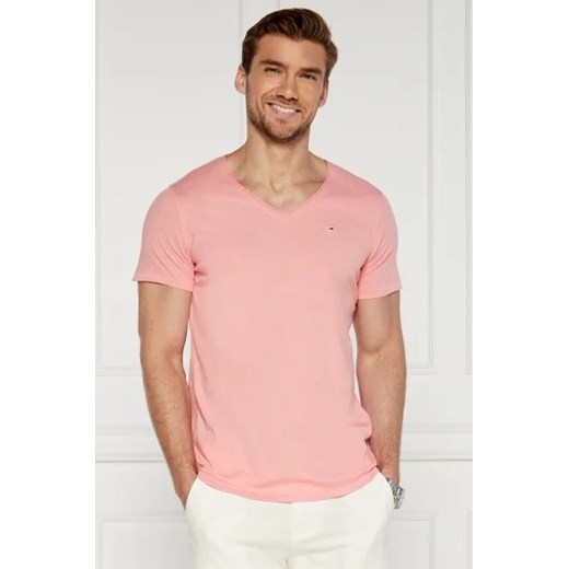T-shirt męski Tommy Jeans różowy z krótkim rękawem