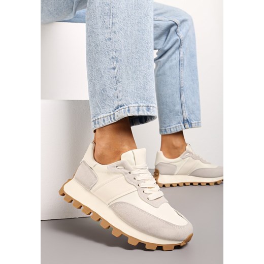 Beżowe Sznurowane Sneakersy na Podeszwie z Bieżnikiem Ozdobione Przeszyciami Flipa ze sklepu renee.pl w kategorii Buty sportowe damskie - zdjęcie 173674944