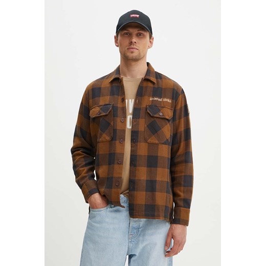Universal Works koszula bawełniana L/S UTILITY SHIRT męska kolor brązowy regular z kołnierzykiem klasycznym 29177 ze sklepu ANSWEAR.com w kategorii Koszule męskie - zdjęcie 173678874