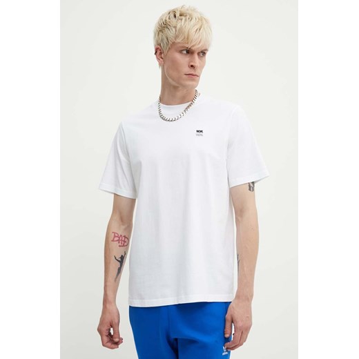Wood Wood t-shirt bawełniany Bobby Double Logo męski kolor biały gładki 12345701.2512 ze sklepu ANSWEAR.com w kategorii T-shirty męskie - zdjęcie 173679124